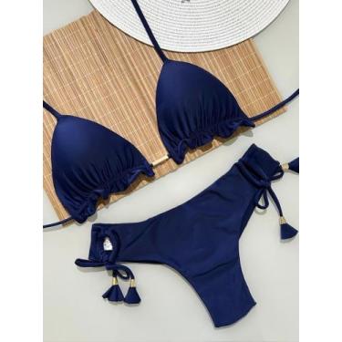 Imagem de Biquini Cortininha Com Calcinha Fio Duplo, Azul Marinho - Naykle, Azul