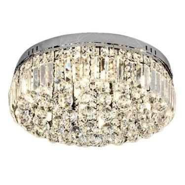 Imagem de Plafon Maju Cromado Redondo Com Cristal Transparente Para 9 Lâmpadas G