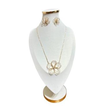 Imagem de Colar feminino corrente prata elegante casual brinco - MLBpel, Flor, D