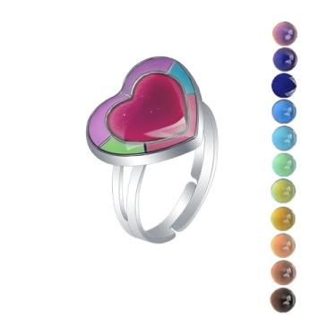 Imagem de AINILOVE Anéis de humor femininos luminosos que mudam de cor, anel de humor com cristais de pedra preciosa dinossauro/tartaruga/borboleta/paz/coração/girassol/golfinho/unicórnio, presentes de festa de