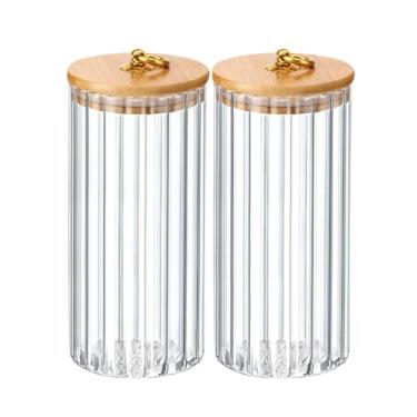 Imagem de Kit 2 Potes de Vidro Hermético 2 Unidades Porta Temperos Com Tampa de Bambu Canelado