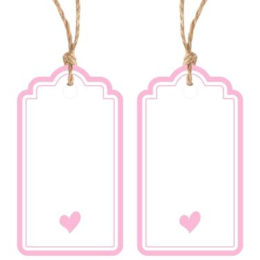 Imagem de Etiquetas de presente com cordão anexado - 100 peças de etiquetas de papel de coração, branco, branco, personalizado, para sacolas de presente, aniversário, casamento, dia dos namorados, dia das mães