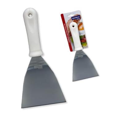 Imagem de Espátula Reta Profissional em Aço Inox, 25 cm x 11 cm, Cabo Plástico Branco