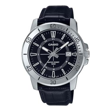 Imagem de Casio MTP-VD01L-1CV Pulseira de couro Enticer masculina 24 horas mostrador preto casual analógico esportivo