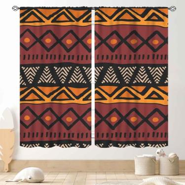 Imagem de Cortinas de pano de lama africana, estampa geométrica étnica tribal tradicional africana vintage boho tijolo vermelho blackout cortinas para janela para sala de estar, quarto, cozinha, banheiro, 2