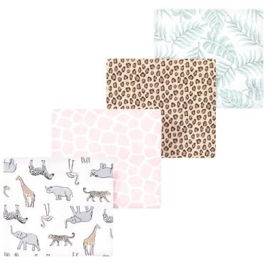 Imagem de Luvable Friends Hudson Baby Flanela Recebendo Cobertores 4 unidades, Rosa Safari Fun