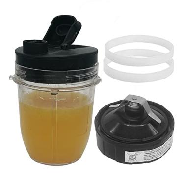 Imagem de Lâmina de substituição plana/fresadora e copo de 340 g com tampa de bico, 2 peças de junta, 1 peça móvel para liquidificador Ninja … (6fins Male Gear/Série 70)