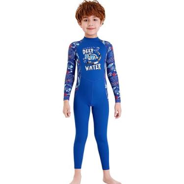 Imagem de Maiô Rash Guard para meninas e meninos, com proteção solar de corpo inteiro, roupa de banho com zíper, Azul nº 1 - meninos, 2 Anos