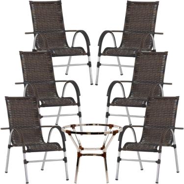 Imagem de 6 Cadeiras Alumínio E Mesa S/tampo Varanda Jardim Piscina Argila