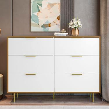 Imagem de Cômoda 06 Gavetas Com Pés E Puxador Em Metal - Safira Freijó/branco