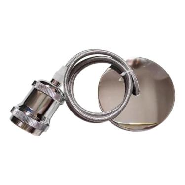 Imagem de Whtkoph Kit de Cabo para Luminária Pendente Plug-in, Base para Lâmpada, Cabo de Alimentação para Luminária Retrô, Suporte para Lâmpada E27 para Quarto de Hote, Prata