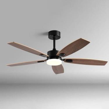Imagem de Ventilador De Teto Led 3 Cores Regulável Com Luzes Ventiladores De Teto De Madeira De 42 Polegadas Com Luzes E Conversão De Frequência Remota Ventilador De Teto Inteligente Para Q, Black