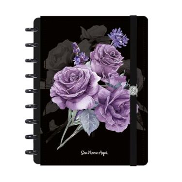 Imagem de Caderno de Disco Inteligente Personalizado Iscool M Floriografia Rosas Lavanda Preto