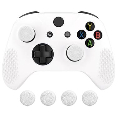 Imagem de eXtremeRate PlayVital Capa de silicone antiderrapante macia para controle Xbox One X/S e tampas pretas para controle de polegar para controle Xbox One X e S - Branca