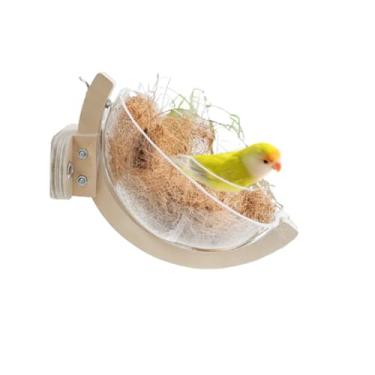 Imagem de Cama pequena de plástico à prova de mastigação com base de madeira para pendurar casa cabana gaiola de pássaro ninho para incubação cama de periquito lavável para papagaio periquito periquito canário