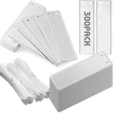 Imagem de 300 peças de etiquetas de plantas de alumínio etiquetas de plantas de metal dupla face etiqueta de metal à prova d'água com fios para jardinagem interna e externa suprimentos de berçário