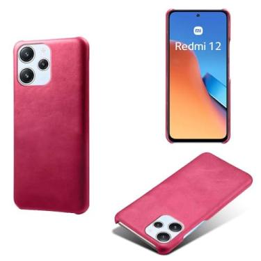 Imagem de Capa para Xiaomi Redmi 12 4G,Proteção contra quedas,Casca de volta de cor sólida simples,Design de couro de imitação de plástico-Rose