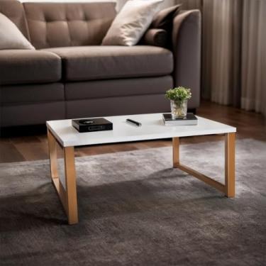 Imagem de Mesinha de Centro Industrial Decorativa de Sala Pés De Ferro MDF BRANCO, PRETO OU FREIJÓ(BRANCA COM DOURADO)