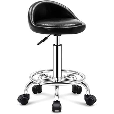 Imagem de Cadeira De Banqueta Redonda Com Rodas E Encosto, Banqueta Giratória De Altura Ajustável, Cadeira De Assento De Emulsão Confortável, Banquetas Pesadas Para Loja De Spa De Salão De, Black2