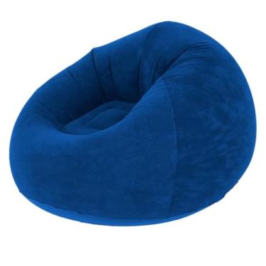 Imagem de Sofá Poltrona Puff Inflável Deluxe Aveludado Gigante - Impermeável, 100kg, Bomba Inclusa, Conforto Interno, Design Moderno e Portátil (Azul)