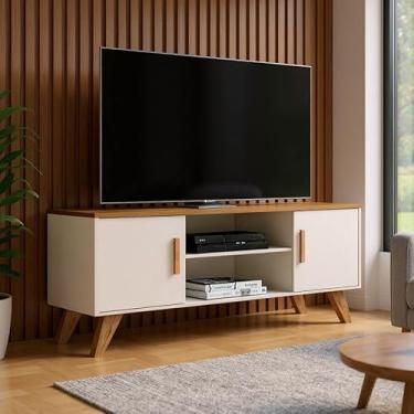 Imagem de Rack Para Sala de Estar, Estante para TV Moderno Com Prateleiras Rebeca para até 50 Polegadas MobiShop (Off White)