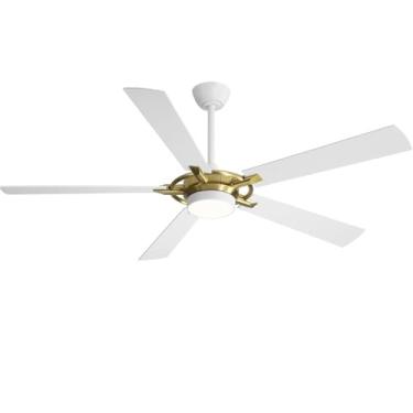 Imagem de WINGBO Ventilador de teto CC de 152 cm com luzes e controle remoto, 5 lâminas de compensado, 3 CCT, luzes LED reguláveis, motor CC reversível de 6 velocidades, ventilador de teto grande para cozinha