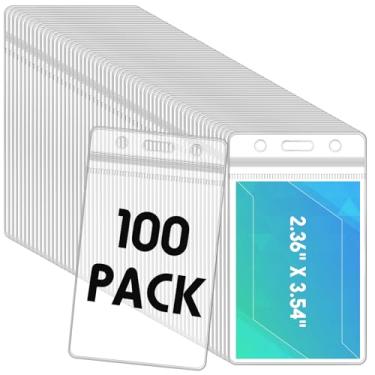 Imagem de Marspark 100 peças de porta-cartões de identificação de plástico transparente com zíper resselável à prova d'água capa de PVC transparente para escritório e escola