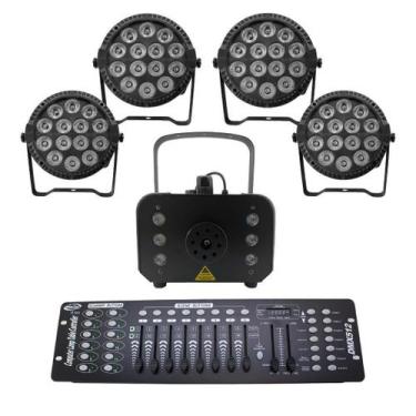 Imagem de Kit 4 Par Led Slim + Máquina De Fumaça 1200W + Mesa Dmx 512 - Sanyi Li