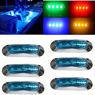 Imagem de JXOFROAD 6 peças 9,6 cm 4 LED de pesca noturna à prova d'água para barcos, luzes LED para barco interior deck 12 V, cabine de navegação de barco e luz de visão noturna (azul)