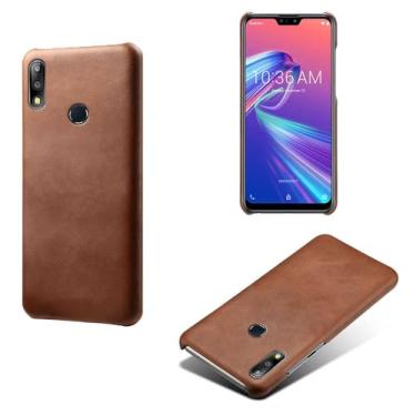 Imagem de Capa para Asus Zenfone Max PRO(M2) ZB631KL,Proteção contra quedas,Casca de volta de cor sólida simples,Design de couro de imitação de plástico-Brown