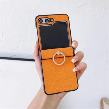 Imagem de Capa de suporte de anel de diamante com padrão de couro para Samsung Z Flip 6 5 4 3 ZFlip 6 Flip 5 4 Suporte de anel 3 em 1 capa, laranja, para Samsung Z Flip3