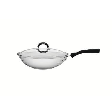 Imagem de Wok Silicone em Aço Inox com Fundo Triplo e Tampa de Vidro 28 cm 3,3 L Astro Tramontina
