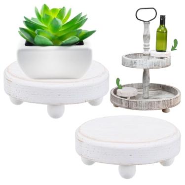 Imagem de 2 peças de mini suportes de madeira empilháveis bandeja em camadas decoração de madeira redonda para decoração de madeira empilhável suportes de elevação de plantas vintage exibição de alimentos rústicos para exibição de coleção de alimentos de festa de bolo