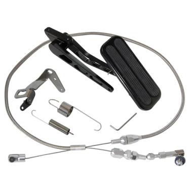 Imagem de PKSABB Pedal de gás universal de alumínio e suporte de cabo do acelerador de aço inoxidável de 91 cm Kit de mola Hot Rod para Chevy Ford Preto