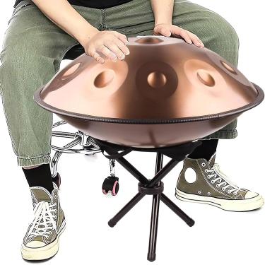 Imagem de Tambor Handpan de 22 polegadas, instrumento de percussão de tom de 9/10/12 notas 432 Hz/440 Hz com tripé de tambor, tambor de língua de aço para iniciantes e jogadores profissionais, GOLD_12