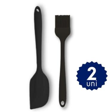 Imagem de Kit Silicone 3 Utensílio Básico Colher Espátula Pão Dura Pincel Cozinh