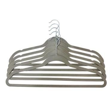 Imagem de Kit 5 Cabides Veludo Antideslizante Reforçado Roupas Delicadas Gancho Giratório Adulto Cinza