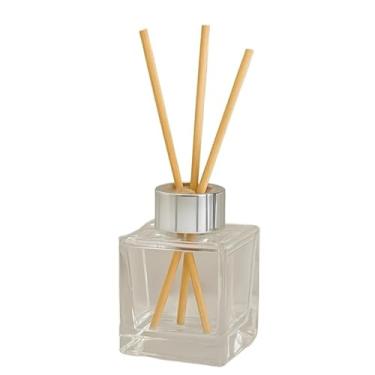 Imagem de Kit 10un Frascos de Vidro Cubo 100ml Aromatizador Difusor decoração Com tampa Luxo + Varetas(Prata)