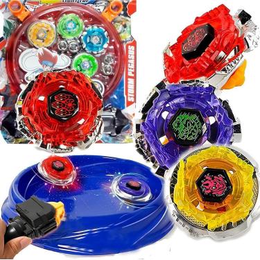 Imagem de Kit 4 Beyblade Metal Fusion Led Tornado Arena 2 Lançadores