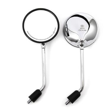 Imagem de APEBAZY Espelho retrovisor de motocicleta, retro, clássico, redondo, guidão, retro, retro, retro, com parafusos de 8 mm, 10 mm e eixos de metal para quadriciclo, scooter, Dirt Bike Cruiser