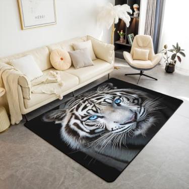 Imagem de Erosebridal Tapete de tigre preto e branco, safári africano, animais, antiderrapante, lavável, tapete de área com impressão de cabeça de tigre, 15 x 17 cm, conjunto para crianças, meninos, adultos,