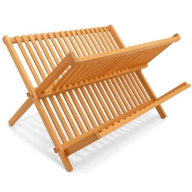 Imagem de Escorredor de Louça em Bambu Dobrável Suporte para Pratos e Copos na P