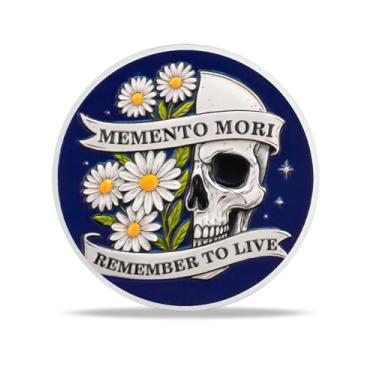 Imagem de RYUKENLM Moeda Memento Mori Desafio Margarida Crânio Desafio Moedas Carpe Diem Prática Estóica Diária Token EDC Presente Inspirador Estoicismo para Homens Mulheres Crianças