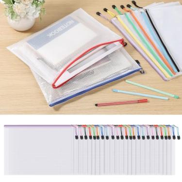 Imagem de Bolsa de malha com zíper de 24/36 peças, bolsa de arquivo com zíper para brinquedos, quebra-cabeça, jogos de tabuleiro, impermeável, grande capacidade, translúcida, A4, bolsa com zíper para escola