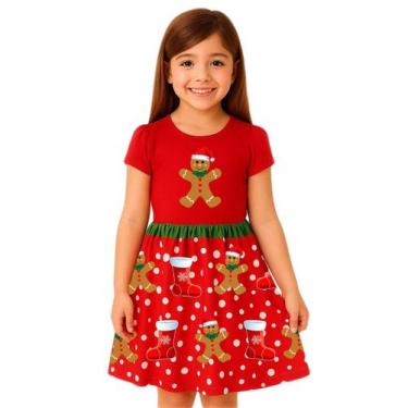 Imagem de Vestido Infantil Manga Curta Temático Estampa Biscoito Natal - Calupa,