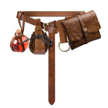 Imagem de Bolsa de cinto renascentista de couro viking medieval bolsa de cintura pirata cosplay festival Halloween acessórios ajustáveis, Bolsa marrom, Medieval