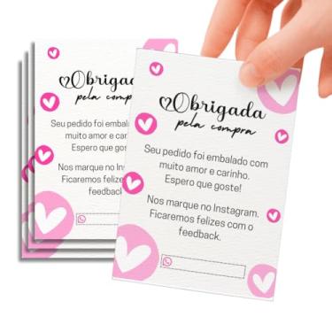 Imagem de 54 Unidades Cartão de Agradecimento para Clientes, 6,5x8,5cm Design Fofo com Mensagem Obrigada pela Compra Tag Papel Glossy 180gr Impressão Frente