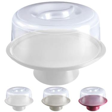 Imagem de Boleira com Pé e Tampae Trava Prato 33cm para Bolo, Doce, Sobremesa, D