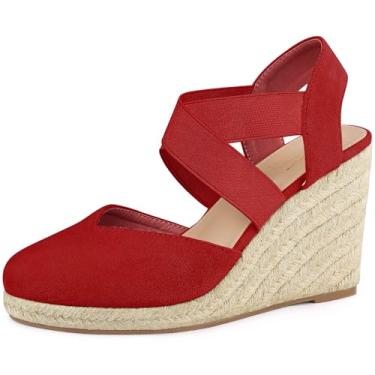 Imagem de Perphy Sandália feminina plataforma fechada com salto alpargata, Vermelho, 35