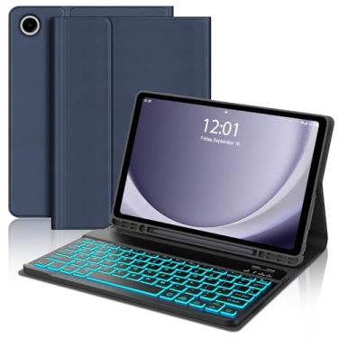 Imagem de Teclado para Samsung Galaxy Tab A9+ Plus 28 cm 2023 com teclado retroiluminado, capa protetora para teclado Samsung Tablet A9+ 11 polegadas com suporte para caneta, teclado sem fio com cores de fundo